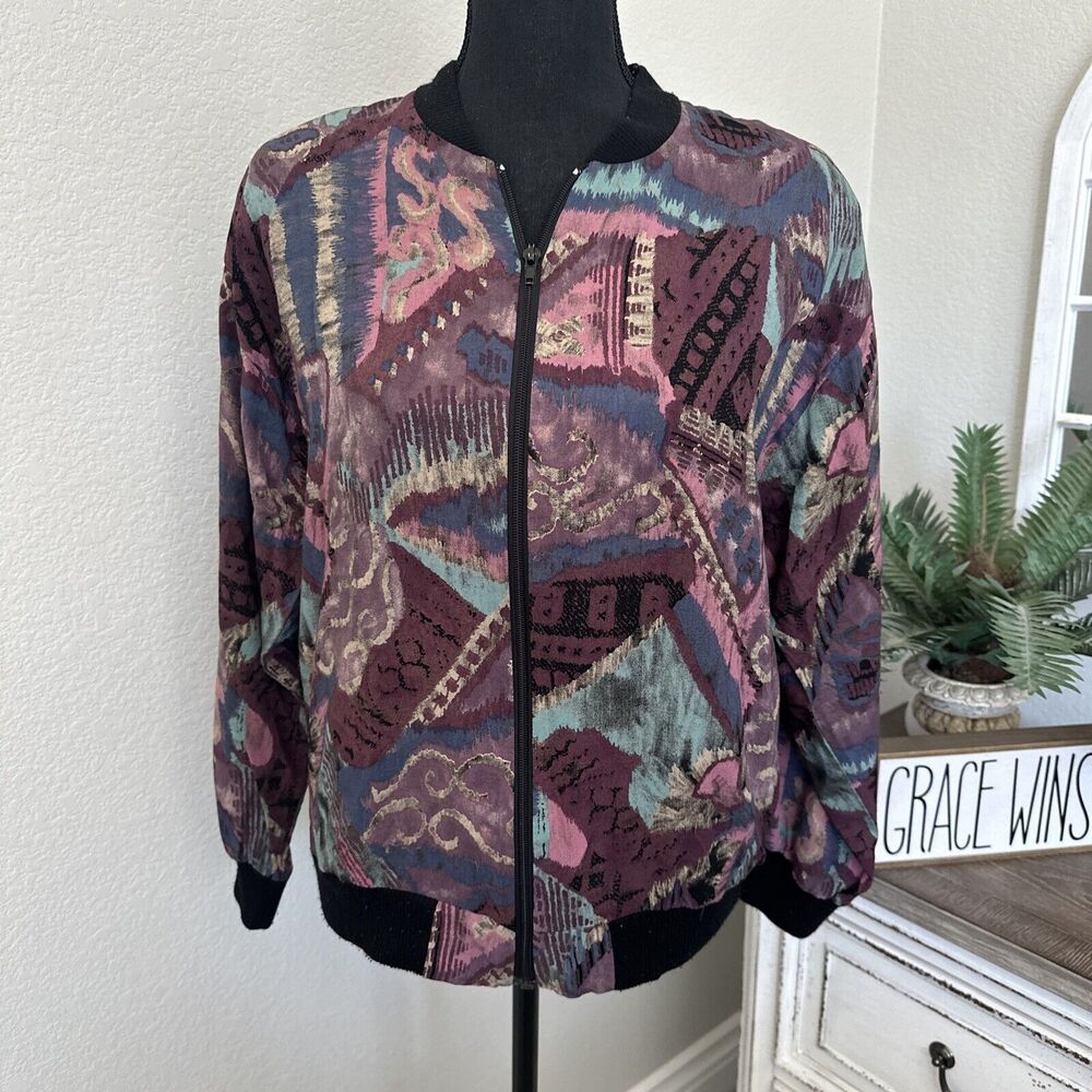 Jeri Marque‎ Geographic Vintage 80s Coat Zip Up Jacket Art Deco Lightweight M?